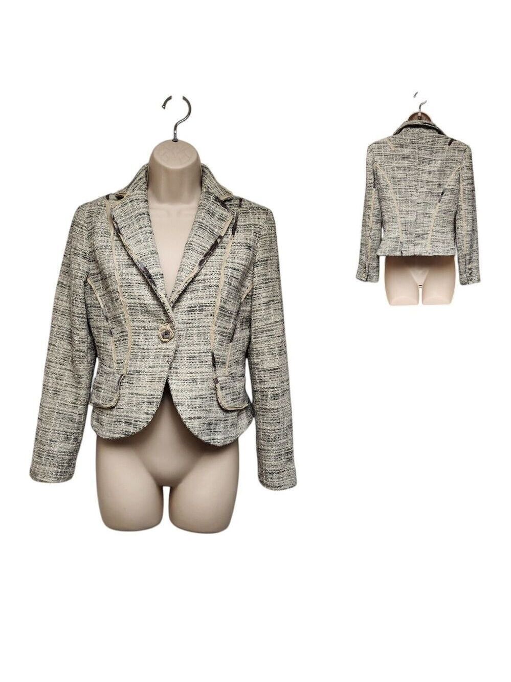 The Limited Single Breasted Tweed Suit Jacket Size 2 Color Black/Cream